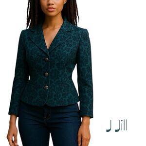 J Jill Gray Black Tapestry Bohemian Cottage Jacket NWOT Size 8P